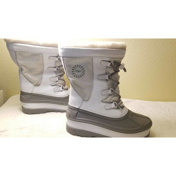 UGG WHITE WATERPROOF SHEEPSKIN SNOW BOOTS SIZE US 6/UK 5 RUBBER PREOWNED - Picture 9 of 12